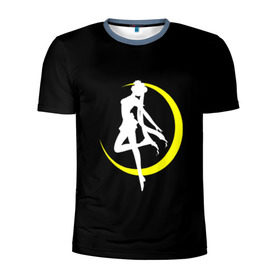 Мужская футболка 3D спортивная с принтом Сейлор Мун в Тюмени, 100% полиэстер с улучшенными характеристиками | приталенный силуэт, круглая горловина, широкие плечи, сужается к линии бедра | logo | moon | девушка | детство | желтый | луна | мультик | мультики | черный