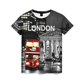 Женская футболка 3D с принтом Улицы Лондона в Тюмени, 100% полиэфир ( синтетическое хлопкоподобное полотно) | прямой крой, круглый вырез горловины, длина до линии бедер | Тематика изображения на принте: bus | city | england | evening | lights | london | night | street | two storey | united kingdom | автобус | англия | великобритания | вечер | город | двухэтажный | лондон | ночь | огни | улица