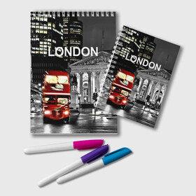 Блокнот с принтом Улицы Лондона в Тюмени, 100% бумага | 48 листов, плотность листов — 60 г/м2, плотность картонной обложки — 250 г/м2. Листы скреплены удобной пружинной спиралью. Цвет линий — светло-серый
 | Тематика изображения на принте: bus | city | england | evening | lights | london | night | street | two storey | united kingdom | автобус | англия | великобритания | вечер | город | двухэтажный | лондон | ночь | огни | улица