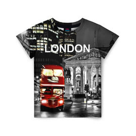 Детская футболка 3D с принтом Улицы Лондона в Тюмени, 100% гипоаллергенный полиэфир | прямой крой, круглый вырез горловины, длина до линии бедер, чуть спущенное плечо, ткань немного тянется | bus | city | england | evening | lights | london | night | street | two storey | united kingdom | автобус | англия | великобритания | вечер | город | двухэтажный | лондон | ночь | огни | улица