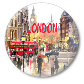 Значок с принтом Улицы Лондона в Тюмени,  металл | круглая форма, металлическая застежка в виде булавки | Тематика изображения на принте: england | london | united kingdom | англия | великобритания | город | лондон