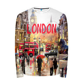 Мужской лонгслив 3D с принтом Улицы Лондона в Тюмени, 100% полиэстер | длинные рукава, круглый вырез горловины, полуприлегающий силуэт | Тематика изображения на принте: england | london | united kingdom | англия | великобритания | город | лондон