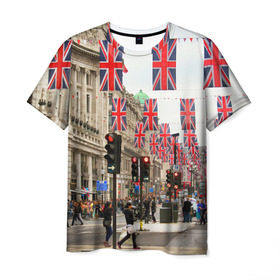 Мужская футболка 3D с принтом Улицы Лондона в Тюмени, 100% полиэфир | прямой крой, круглый вырез горловины, длина до линии бедер | city | england | flags | london | moving | pedestrians | people | street | traffic lights | united kingdom | англия | великобритания | город | лондон | люди | переход | пешеходы | светофоры | улица | флаги