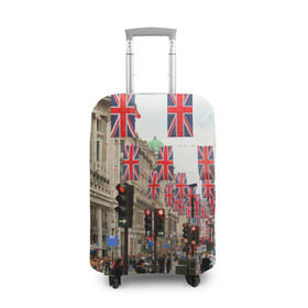 Чехол для чемодана 3D с принтом Улицы Лондона в Тюмени, 86% полиэфир, 14% спандекс | двустороннее нанесение принта, прорези для ручек и колес | city | england | flags | london | moving | pedestrians | people | street | traffic lights | united kingdom | англия | великобритания | город | лондон | люди | переход | пешеходы | светофоры | улица | флаги