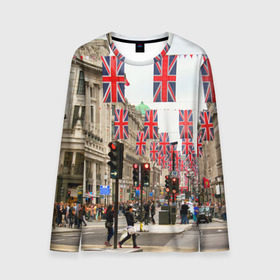 Мужской лонгслив 3D с принтом Улицы Лондона в Тюмени, 100% полиэстер | длинные рукава, круглый вырез горловины, полуприлегающий силуэт | Тематика изображения на принте: city | england | flags | london | moving | pedestrians | people | street | traffic lights | united kingdom | англия | великобритания | город | лондон | люди | переход | пешеходы | светофоры | улица | флаги
