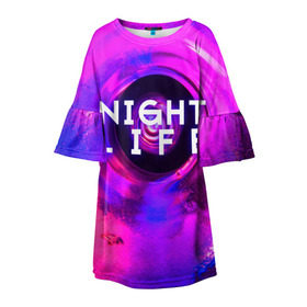 Детское платье 3D с принтом Night life в Тюмени, 100% полиэстер | прямой силуэт, чуть расширенный к низу. Круглая горловина, на рукавах — воланы | color | life | night | party | вечеринка | дискотека | жизнь | ночная | ночь | туса