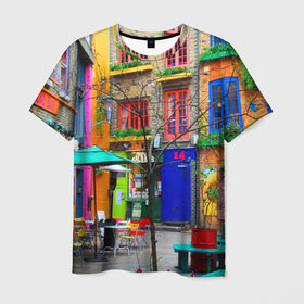 Мужская футболка 3D с принтом Улицы Лондона в Тюмени, 100% полиэфир | прямой крой, круглый вырез горловины, длина до линии бедер | bright | city | color | courtyard | england | london | paint | street | united kingdom | англия | великобритания | город | дворик | краски | лондон | улица | цвет | яркие
