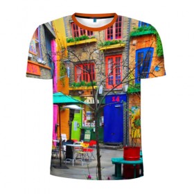 Мужская футболка 3D спортивная с принтом Улицы Лондона в Тюмени, 100% полиэстер с улучшенными характеристиками | приталенный силуэт, круглая горловина, широкие плечи, сужается к линии бедра | bright | city | color | courtyard | england | london | paint | street | united kingdom | англия | великобритания | город | дворик | краски | лондон | улица | цвет | яркие