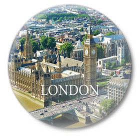 Значок с принтом Улицы Лондона в Тюмени,  металл | круглая форма, металлическая застежка в виде булавки | city | england | london | united kingdom | англия | великобритания | город | лондон
