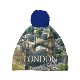 Шапка 3D c помпоном с принтом Улицы Лондона в Тюмени, 100% полиэстер | универсальный размер, печать по всей поверхности изделия | city | england | london | united kingdom | англия | великобритания | город | лондон