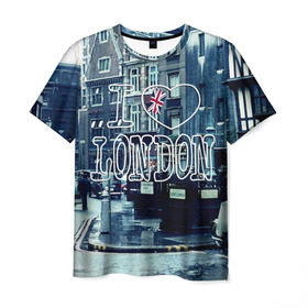 Мужская футболка 3D с принтом Улицы Лондона в Тюмени, 100% полиэфир | прямой крой, круглый вырез горловины, длина до линии бедер | city | england | flag | heart | i | london | love | street | united kingdom | англия | великобритания | город | лондон | люблю | сердце | улица | флаг | я