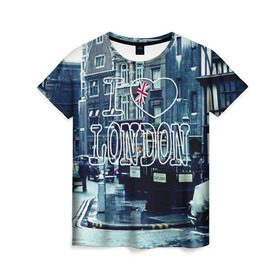 Женская футболка 3D с принтом Улицы Лондона в Тюмени, 100% полиэфир ( синтетическое хлопкоподобное полотно) | прямой крой, круглый вырез горловины, длина до линии бедер | city | england | flag | heart | i | london | love | street | united kingdom | англия | великобритания | город | лондон | люблю | сердце | улица | флаг | я