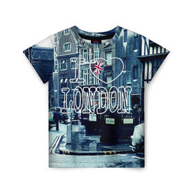 Детская футболка 3D с принтом Улицы Лондона в Тюмени, 100% гипоаллергенный полиэфир | прямой крой, круглый вырез горловины, длина до линии бедер, чуть спущенное плечо, ткань немного тянется | city | england | flag | heart | i | london | love | street | united kingdom | англия | великобритания | город | лондон | люблю | сердце | улица | флаг | я