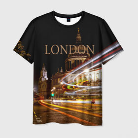 Мужская футболка 3D с принтом Улицы Лондона в Тюмени, 100% полиэфир | прямой крой, круглый вырез горловины, длина до линии бедер | Тематика изображения на принте: city | england | lights | london | night | street | united kingdom | англия | великобритания | город | лондон | ночь | огни | улица