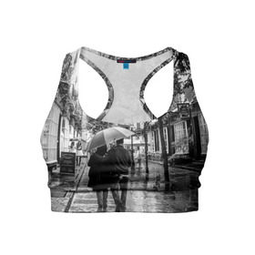 Женский спортивный топ 3D с принтом Улицы Лондона в Тюмени, 82% полиэстер, 18% спандекс Ткань безопасна для здоровья, позволяет коже дышать, не мнется и не растягивается |  | англия | бульвар | великобритания | влюбленные | дождь | зонтик | лондон | улица