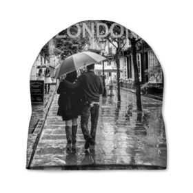 Шапка 3D с принтом Улицы Лондона в Тюмени, 100% полиэстер | универсальный размер, печать по всей поверхности изделия | англия | бульвар | великобритания | влюбленные | дождь | зонтик | лондон | улица