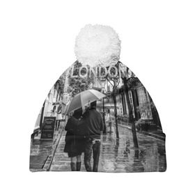 Шапка 3D c помпоном с принтом Улицы Лондона в Тюмени, 100% полиэстер | универсальный размер, печать по всей поверхности изделия | англия | бульвар | великобритания | влюбленные | дождь | зонтик | лондон | улица