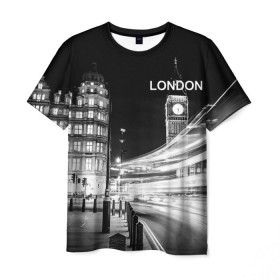 Мужская футболка 3D с принтом Улицы Лондона в Тюмени, 100% полиэфир | прямой крой, круглый вырез горловины, длина до линии бедер | england | lights | london | night | street | united kingdom | англия | великобритания | лондон | ночь | огни | улица