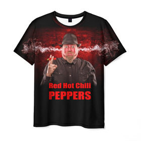 Мужская футболка 3D с принтом Red Hot Chili Peppers в Тюмени, 100% полиэфир | прямой крой, круглый вырез горловины, длина до линии бедер | Тематика изображения на принте: звезда | красный | кумир | музыка | перец | рок | рок группа | хит