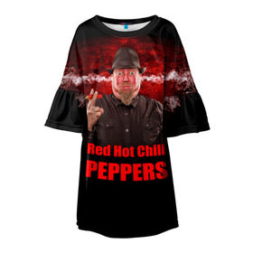 Детское платье 3D с принтом Red Hot Chili Peppers в Тюмени, 100% полиэстер | прямой силуэт, чуть расширенный к низу. Круглая горловина, на рукавах — воланы | звезда | красный | кумир | музыка | перец | рок | рок группа | хит