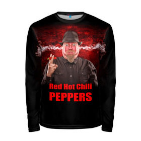 Мужской лонгслив 3D с принтом Red Hot Chili Peppers в Тюмени, 100% полиэстер | длинные рукава, круглый вырез горловины, полуприлегающий силуэт | Тематика изображения на принте: звезда | красный | кумир | музыка | перец | рок | рок группа | хит