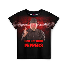 Детская футболка 3D с принтом Red Hot Chili Peppers в Тюмени, 100% гипоаллергенный полиэфир | прямой крой, круглый вырез горловины, длина до линии бедер, чуть спущенное плечо, ткань немного тянется | звезда | красный | кумир | музыка | перец | рок | рок группа | хит