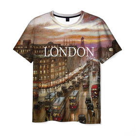 Мужская футболка 3D с принтом Улицы Лондона в Тюмени, 100% полиэфир | прямой крой, круглый вырез горловины, длина до линии бедер | city | england | london | united kingdom | англия | великобритания | город | лондон | ночь | огни | улица