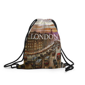 Рюкзак-мешок 3D с принтом Улицы Лондона в Тюмени, 100% полиэстер | плотность ткани — 200 г/м2, размер — 35 х 45 см; лямки — толстые шнурки, застежка на шнуровке, без карманов и подкладки | city | england | london | united kingdom | англия | великобритания | город | лондон | ночь | огни | улица