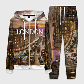 Мужской костюм 3D с принтом Улицы Лондона в Тюмени, 100% полиэстер | Манжеты и пояс оформлены тканевой резинкой, двухслойный капюшон со шнурком для регулировки, карманы спереди | city | england | london | united kingdom | англия | великобритания | город | лондон | ночь | огни | улица
