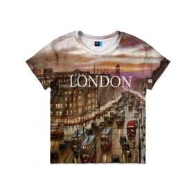 Детская футболка 3D с принтом Улицы Лондона в Тюмени, 100% гипоаллергенный полиэфир | прямой крой, круглый вырез горловины, длина до линии бедер, чуть спущенное плечо, ткань немного тянется | city | england | london | united kingdom | англия | великобритания | город | лондон | ночь | огни | улица
