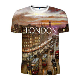 Мужская футболка 3D спортивная с принтом Улицы Лондона в Тюмени, 100% полиэстер с улучшенными характеристиками | приталенный силуэт, круглая горловина, широкие плечи, сужается к линии бедра | city | england | london | united kingdom | англия | великобритания | город | лондон | ночь | огни | улица