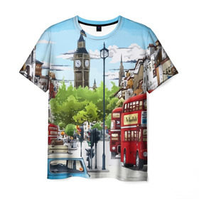 Мужская футболка 3D с принтом Улицы Лондона в Тюмени, 100% полиэфир | прямой крой, круглый вырез горловины, длина до линии бедер | city | england | london | united kingdom | англия | великобритания | город | лондон