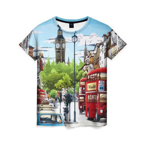Женская футболка 3D с принтом Улицы Лондона в Тюмени, 100% полиэфир ( синтетическое хлопкоподобное полотно) | прямой крой, круглый вырез горловины, длина до линии бедер | Тематика изображения на принте: city | england | london | united kingdom | англия | великобритания | город | лондон