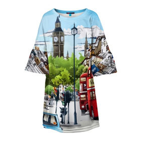 Детское платье 3D с принтом Улицы Лондона в Тюмени, 100% полиэстер | прямой силуэт, чуть расширенный к низу. Круглая горловина, на рукавах — воланы | Тематика изображения на принте: city | england | london | united kingdom | англия | великобритания | город | лондон