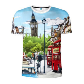 Мужская футболка 3D спортивная с принтом Улицы Лондона в Тюмени, 100% полиэстер с улучшенными характеристиками | приталенный силуэт, круглая горловина, широкие плечи, сужается к линии бедра | city | england | london | united kingdom | англия | великобритания | город | лондон