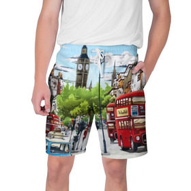 Мужские шорты 3D с принтом Улицы Лондона в Тюмени,  полиэстер 100% | прямой крой, два кармана без застежек по бокам. Мягкая трикотажная резинка на поясе, внутри которой широкие завязки. Длина чуть выше колен | city | england | london | united kingdom | англия | великобритания | город | лондон