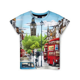Детская футболка 3D с принтом Улицы Лондона в Тюмени, 100% гипоаллергенный полиэфир | прямой крой, круглый вырез горловины, длина до линии бедер, чуть спущенное плечо, ткань немного тянется | city | england | london | united kingdom | англия | великобритания | город | лондон