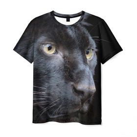Мужская футболка 3D с принтом Черная пантера в Тюмени, 100% полиэфир | прямой крой, круглый вырез горловины, длина до линии бедер | животные | кис | киска | кот | котенок | котик | кошечка | кошка | пантера | рысь | тигр | хищник