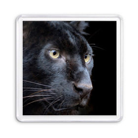 Магнит 55*55 с принтом Черная пантера в Тюмени, Пластик | Размер: 65*65 мм; Размер печати: 55*55 мм | Тематика изображения на принте: животные | кис | киска | кот | котенок | котик | кошечка | кошка | пантера | рысь | тигр | хищник