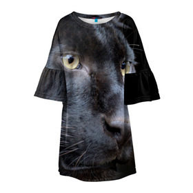 Детское платье 3D с принтом Черная пантера в Тюмени, 100% полиэстер | прямой силуэт, чуть расширенный к низу. Круглая горловина, на рукавах — воланы | Тематика изображения на принте: животные | кис | киска | кот | котенок | котик | кошечка | кошка | пантера | рысь | тигр | хищник