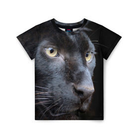 Детская футболка 3D с принтом Черная пантера в Тюмени, 100% гипоаллергенный полиэфир | прямой крой, круглый вырез горловины, длина до линии бедер, чуть спущенное плечо, ткань немного тянется | Тематика изображения на принте: животные | кис | киска | кот | котенок | котик | кошечка | кошка | пантера | рысь | тигр | хищник