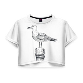 Женская футболка 3D укороченная с принтом Чайка в Тюмени, 100% полиэстер | круглая горловина, длина футболки до линии талии, рукава с отворотами | вмф | море | моряк | речник | флот | чайка