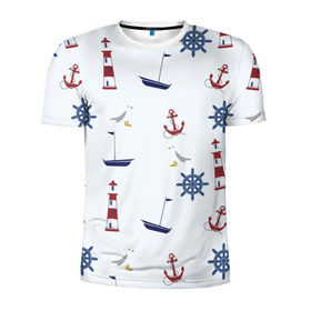 Мужская футболка 3D спортивная с принтом Речник в Тюмени, 100% полиэстер с улучшенными характеристиками | приталенный силуэт, круглая горловина, широкие плечи, сужается к линии бедра | вода | маяк | море | флот | якорь