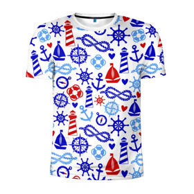 Мужская футболка 3D спортивная с принтом Речник в Тюмени, 100% полиэстер с улучшенными характеристиками | приталенный силуэт, круглая горловина, широкие плечи, сужается к линии бедра | вода | канат | компас | круг | маяк | море | парус | спасатель | узел | якорь