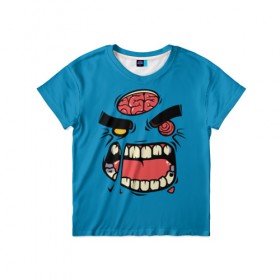 Детская футболка 3D с принтом Angry Zombie в Тюмени, 100% гипоаллергенный полиэфир | прямой крой, круглый вырез горловины, длина до линии бедер, чуть спущенное плечо, ткань немного тянется | brain | evil | face | halloween | monster | smile | zombie | зомби | лицо | мозг | монстр | нечисть | смайл | хэллоуин