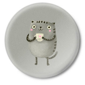 Значок с принтом Cat Love Kill в Тюмени,  металл | круглая форма, металлическая застежка в виде булавки | animal | beast | cat | feline | kill | kitty | love | meow | взгляд | животное | зверь | кот | котенок | котик | кофе | кошка | любовь | мяу | чай