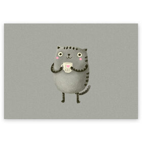 Поздравительная открытка с принтом Cat Love Kill в Тюмени, 100% бумага | плотность бумаги 280 г/м2, матовая, на обратной стороне линовка и место для марки
 | Тематика изображения на принте: animal | beast | cat | feline | kill | kitty | love | meow | взгляд | животное | зверь | кот | котенок | котик | кофе | кошка | любовь | мяу | чай