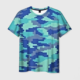 Мужская футболка 3D с принтом Камуфляж в Тюмени, 100% полиэфир | прямой крой, круглый вырез горловины, длина до линии бедер | пиксельный | синий