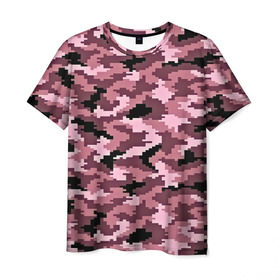 Мужская футболка 3D с принтом Розовый камуфляж в Тюмени, 100% полиэфир | прямой крой, круглый вырез горловины, длина до линии бедер | пиксельный