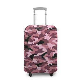 Чехол для чемодана 3D с принтом Розовый камуфляж в Тюмени, 86% полиэфир, 14% спандекс | двустороннее нанесение принта, прорези для ручек и колес | пиксельный